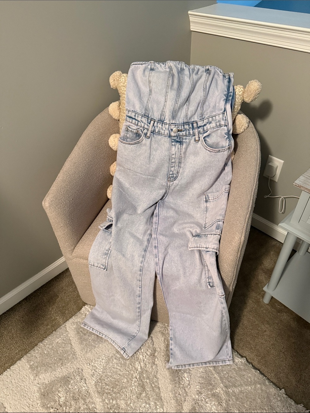 wild fable Light Blue Cargo Denim Jumpsuit Pants